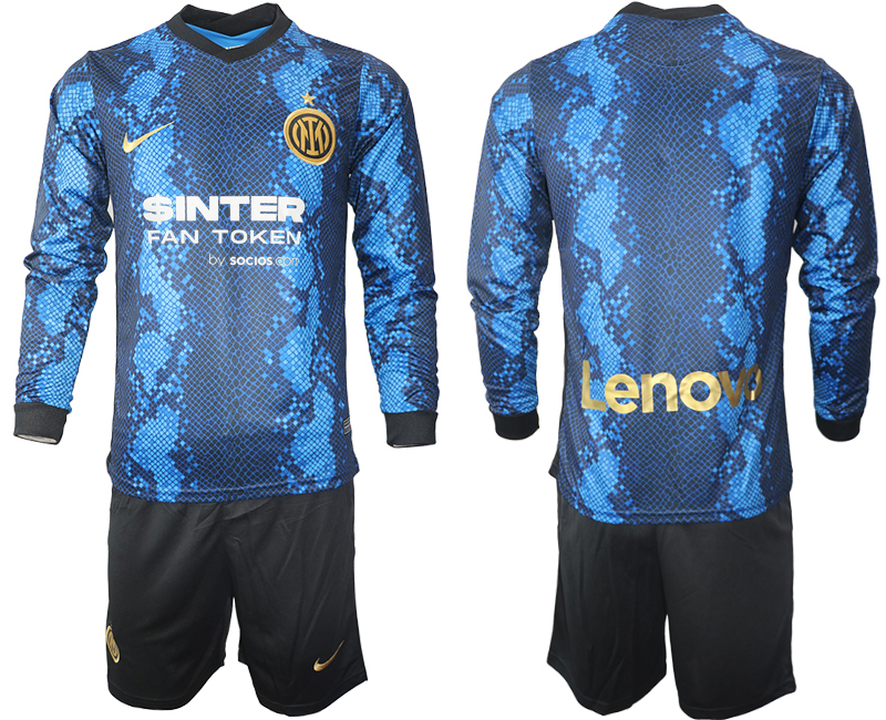 Men 2021-2022 Club Inter Milan home blue Long Sleeve blank Soccer Jersey->inter milan jersey->Soccer Club Jersey